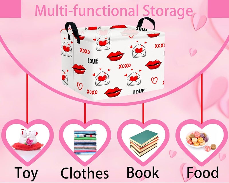 BOOHIT Valentines Day Basket Large Foldable Heart Shaped Storage Box for Gifts Kids Empty Storage Bins Rectangular Toy Organizer Decor (Mouth Envelope Love) - Image 4